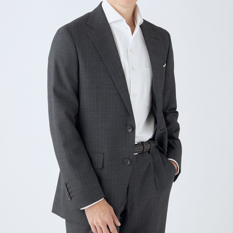シルバーライン 【CLASSICO TAPERED】【年間】スペアパンツ付き/2釦シングルスーツ 1タック/グレー×ストライプ/ウエストシャーリング仕様/ウォッシャブル/※裾上げ必要 グレー中間