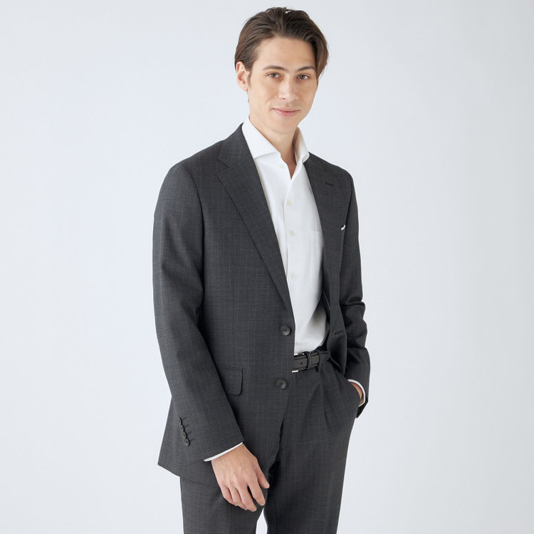 シルバーライン 【CLASSICO TAPERED】【年間】スペアパンツ付き/2釦シングルスーツ 1タック/グレー×ストライプ/ウエストシャーリング仕様/ウォッシャブル/※裾上げ必要 グレー中間