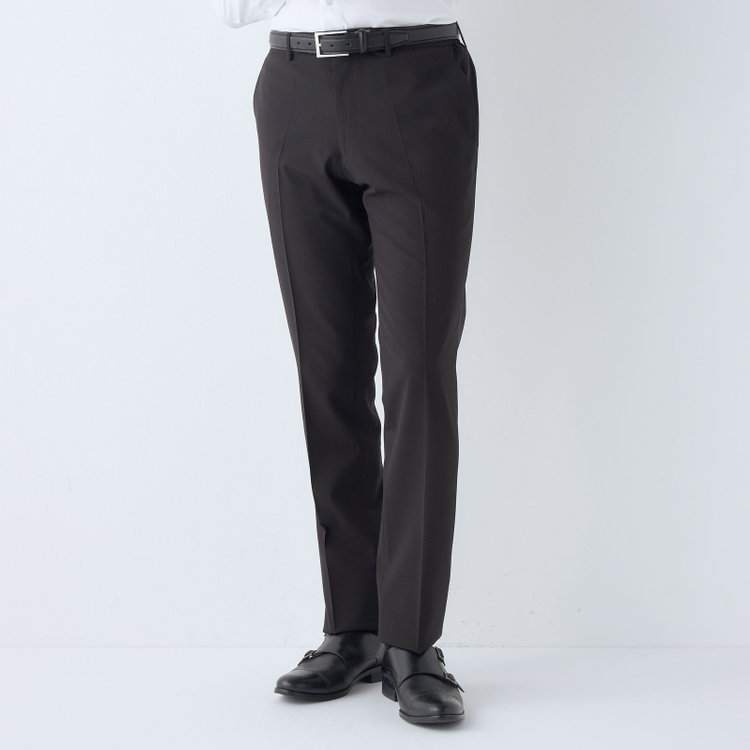ブラックライン 【SLIM TAPERED】【春夏】0タックテーパードパンツ/ブラック×シャドーストライプ/ウォッシャブル/※裾上げ済仕様 黒