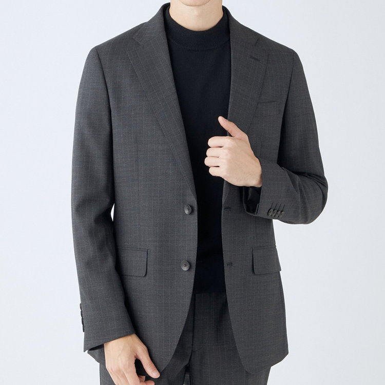 シルバーライン 【CLASSICO TAPERED】【年間】スペアパンツ付き/2釦シングルスーツ 1タック/グレー×ストライプ/ウエストシャーリング仕様/ウォッシャブル/※裾上げ必要 グレー中間