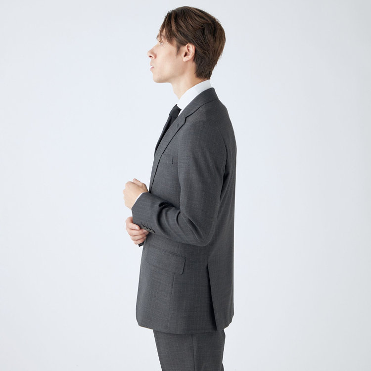 シルバーライン 【CLASSICO TAPERED】【年間】スペアパンツ付き/2釦シングルスーツ 1タック/グレー×ストライプ/ウエストシャーリング仕様/ウォッシャブル/※裾上げ必要 グレー中間