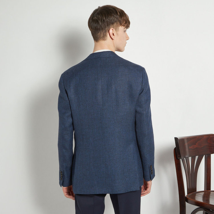 シルバーライン 【CLASSICO TAPERED】【春夏】ウールリネン2釦シングルジャケット/ネイビー/パッチポケット/MARZOTTO 青中間