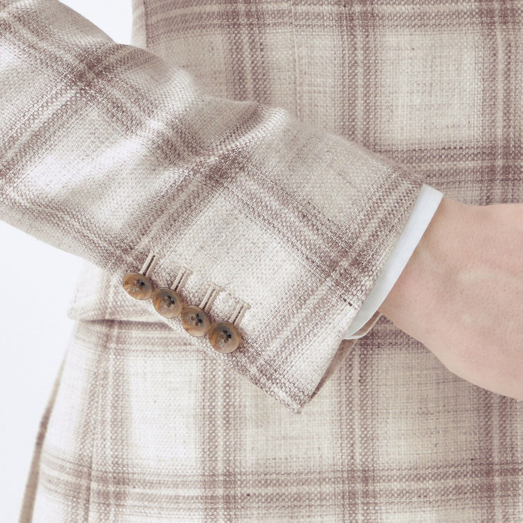 シルバーライン 【CLASSICO TAPERED】【春夏】リネンウールワイドラペル3釦段返りジャケット/ベージュ＆ブラウン×チェック/DRAGO lanificio in billa fabric made in italy 茶淡色