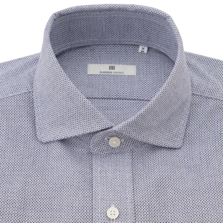 シルバーライン 【発送在庫あり】【CLASSICO TAPERED】ホリゾンタルワイドドレスワイシャツ/ネイビー×レノクロス(からみ織り 青濃色