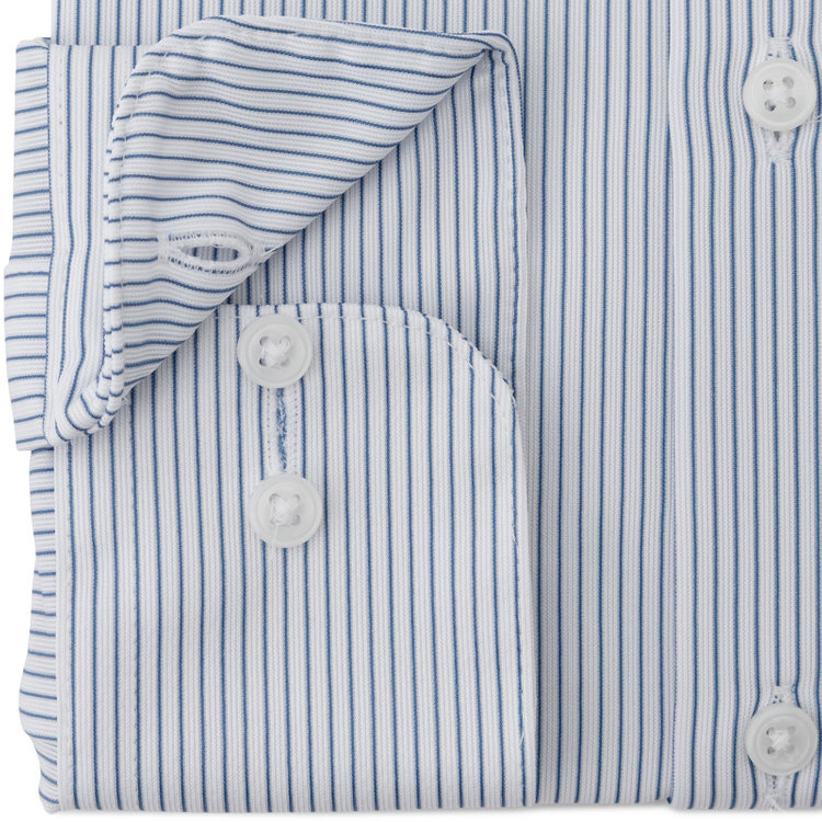ブラックライン 【発送在庫あり】【WEB限定】【BLACK LINE】ボタンダウンワイシャツ/ホワイト×ネイビーストライプ/「4S」スーパーノンアイロン・ストレッチ 青中間