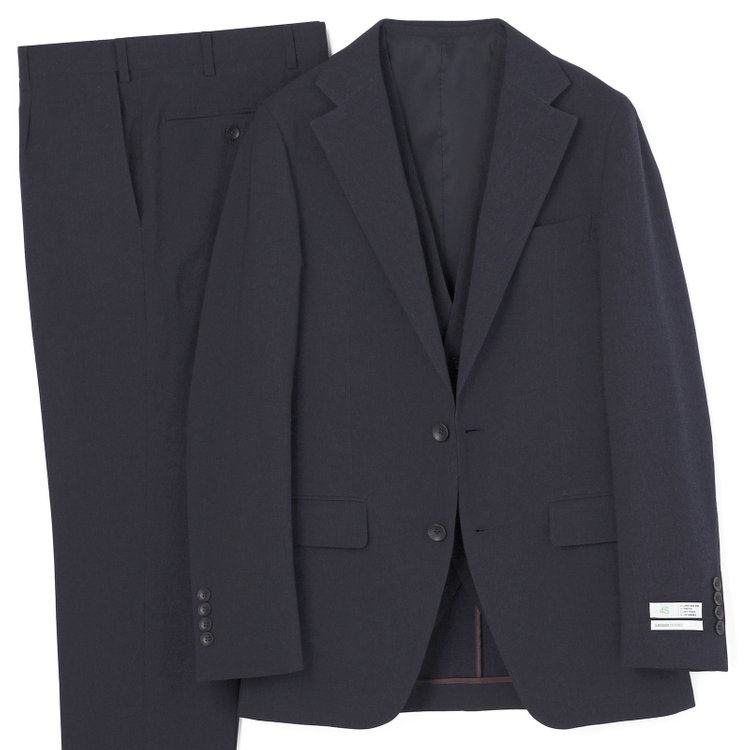シルバーライン 【CLASSICO TAPERED】【春夏】2釦シングルスリーピーススーツ 1タックテーパードパンツ/ネイビー/ウエストムーブ/4S SUSTAINABILITY&ECOLOGY FABRIC/※パンツ裾上げ済仕様 紺濃色