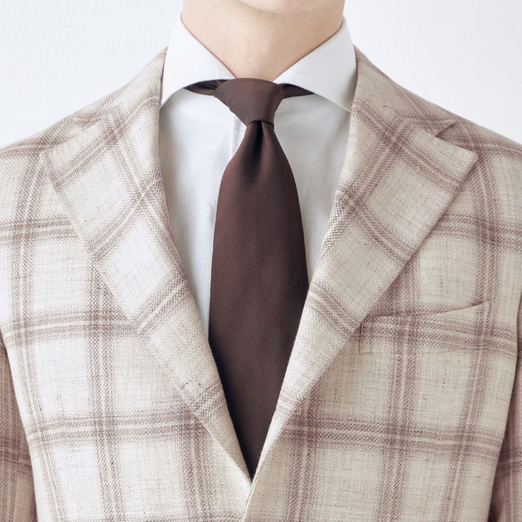 シルバーライン 【CLASSICO TAPERED】【春夏】リネンウールワイドラペル3釦段返りジャケット/ベージュ＆ブラウン×チェック/DRAGO lanificio in billa fabric made in italy 茶淡色