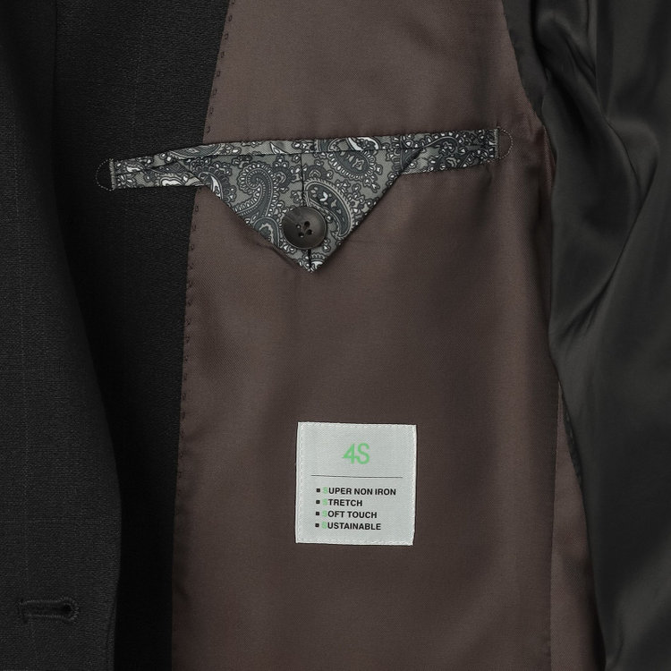 シルバーライン 【CLASSICO TAPERED】【春夏】2釦シングルスリーピーススーツ 1タックテーパードパンツ/ブラック×ウィンドペン/ウエストムーブ/4S SUSTAINABILITY&ECOLOGY FABRIC/※パンツ裾上げ済仕様 黒
