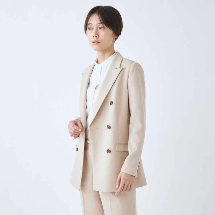 シルバーライン 【SL】【秋冬】6釦2掛けダブルワイドパンツスーツ/ベージュ/ウエスト内側アジャスター/ウォッシャブル/※裾上げ済み仕様 茶淡色