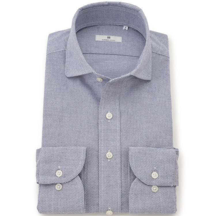 シルバーライン 【発送在庫あり】【CLASSICO TAPERED】ホリゾンタルワイドドレスワイシャツ/ネイビー×レノクロス(からみ織り 青濃色