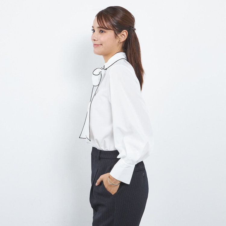 SUIT SELECT　アウトレット 【WEB限定/OUTLET/汚れ・キズ等有】【SILVER LINE/長袖】ボウタイブラウス/ホワイト+ブラック その他