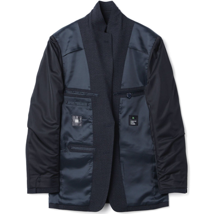 ブラックライン 【発送在庫あり】【SLIM TAPERED_2】【秋冬】2釦シングルスリーピーススーツ 0タック/ネイビー×チェック/ウエストシャーリング/4S SUSTAINABILITY&ECOLOGY FABRIC/※パンツ裾上げ済仕様 紺濃色