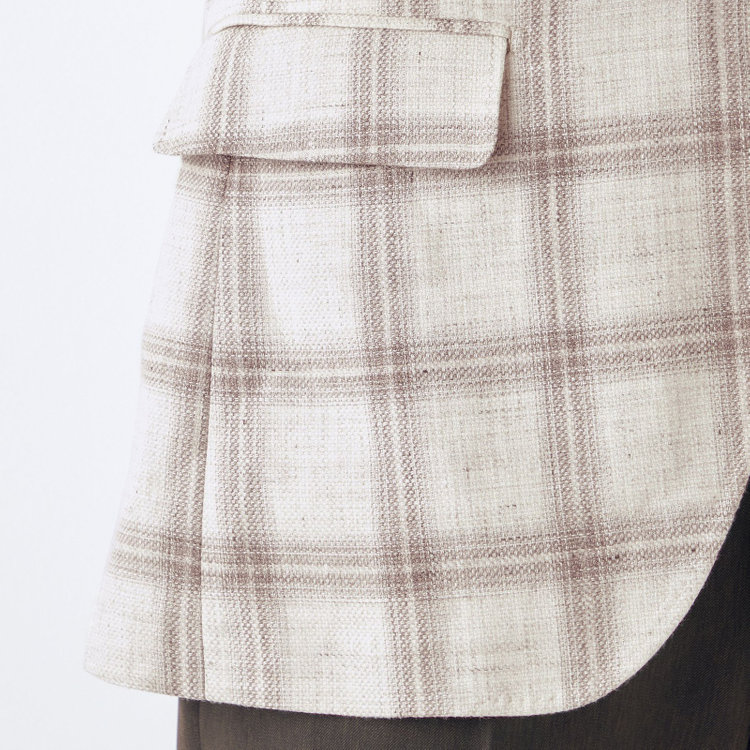 シルバーライン 【CLASSICO TAPERED】【春夏】リネンウールワイドラペル3釦段返りジャケット/ベージュ＆ブラウン×チェック/DRAGO lanificio in billa fabric made in italy 茶淡色