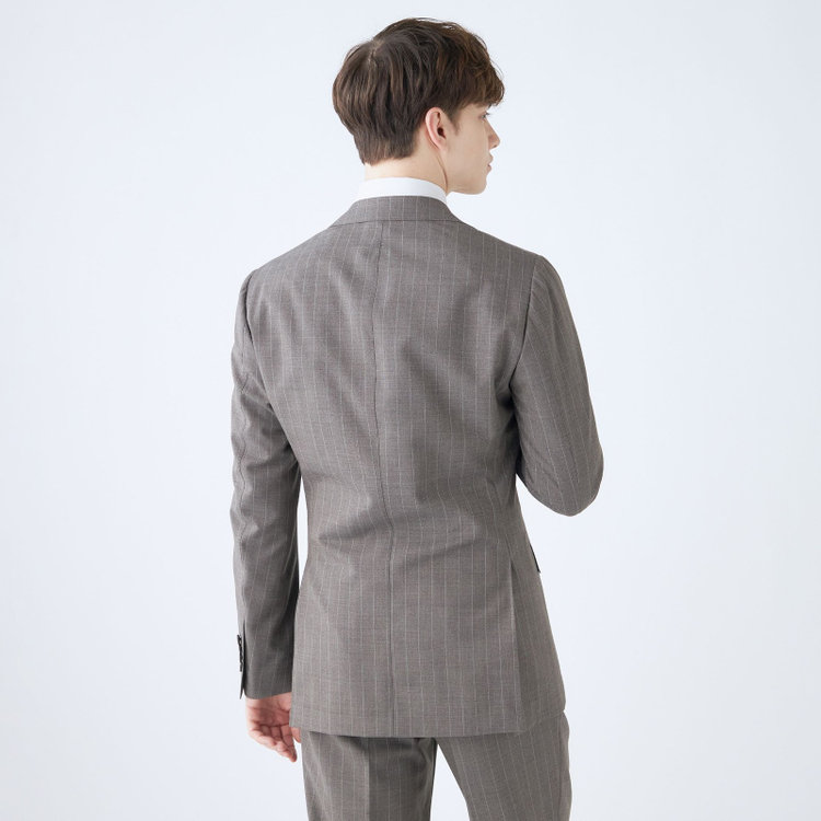 シルバーライン 【CLASSICO TAPERED】【春夏】3釦段返りシングルスーツ 2タック/グレージュ×ストライプ/ウエストムーブ/NEW ZEALAND WOOL MIX/※裾上げ必要 グレー中間