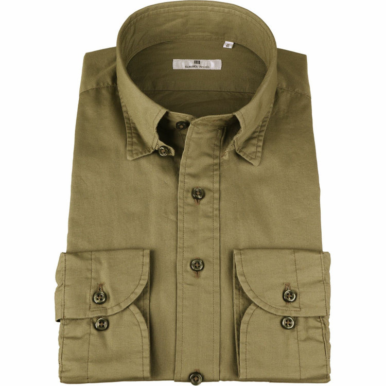 スーツセレクト 【発送在庫あり】【CLASSICO TAPERED】タブカラードレスワイシャツ/カーキ×ソリッド グリーン系(緑)