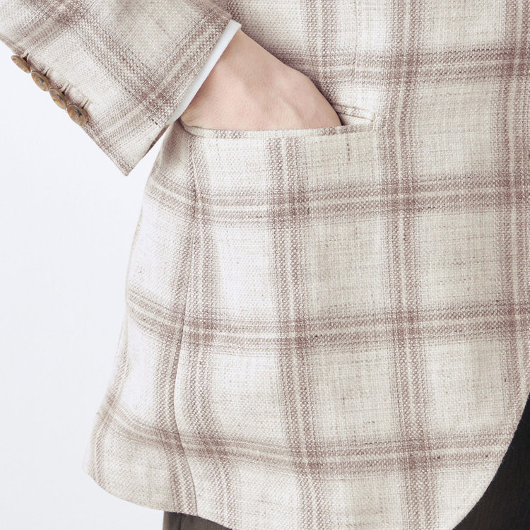 シルバーライン 【CLASSICO TAPERED】【春夏】リネンウールワイドラペル3釦段返りジャケット/ベージュ＆ブラウン×チェック/DRAGO lanificio in billa fabric made in italy 茶淡色