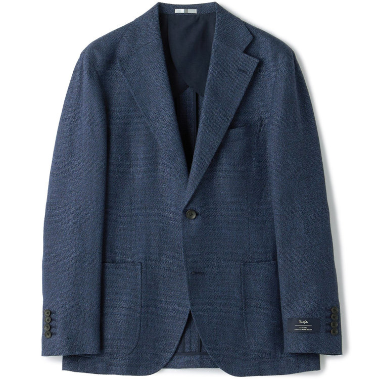 シルバーライン 【CLASSICO TAPERED】【春夏】ウールリネン2釦シングルジャケット/ネイビー/パッチポケット/MARZOTTO 青中間