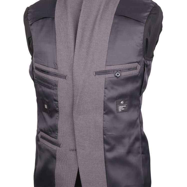 スーツセレクト 【発送在庫あり】【SLIM TAPERED_2】【春夏】2釦シングルスーツ 0タック/グレー×ハウンドトゥース/ウエストシャーリング/4S/※パンツ裾上げ済仕様 グレー系(灰)