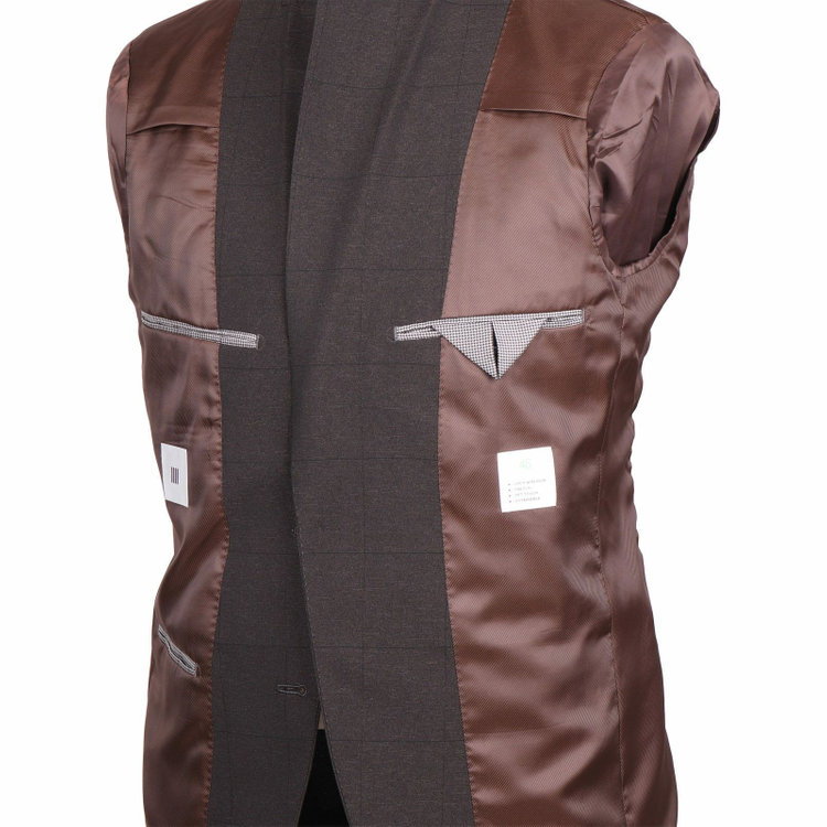 スーツセレクト 【発送在庫あり】【CLASSICO TAPERED】【春夏】2釦シングルスリーピーススーツ 1タック/ブラウン×ウィンドペン/ウエストムーブ/4S SUSTAINABILITY&ECOLOGY FABRIC/※パンツ裾上げ済仕様 ブラウン系(茶)