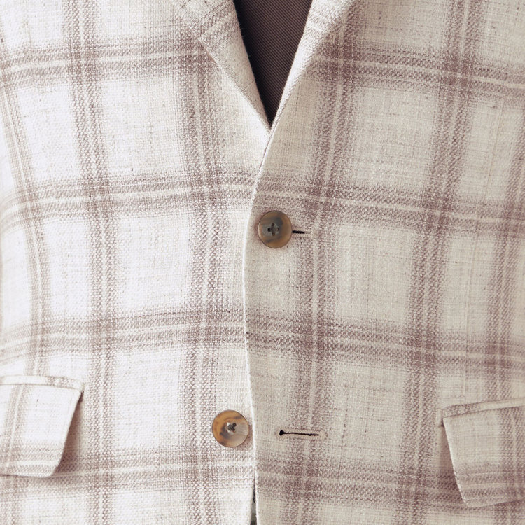 シルバーライン 【CLASSICO TAPERED】【春夏】リネンウールワイドラペル3釦段返りジャケット/ベージュ＆ブラウン×チェック/DRAGO lanificio in billa fabric made in italy 茶淡色