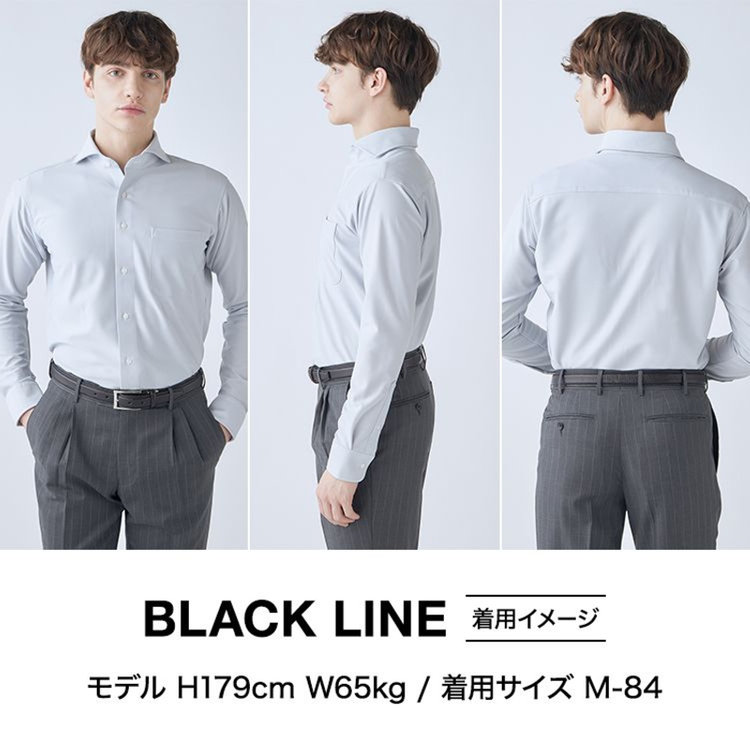 ブラックライン 【発送在庫あり】【WEB限定】【BLACK LINE】ボタンダウンワイシャツ/ホワイト×ネイビーストライプ/「4S」スーパーノンアイロン・ストレッチ 青中間