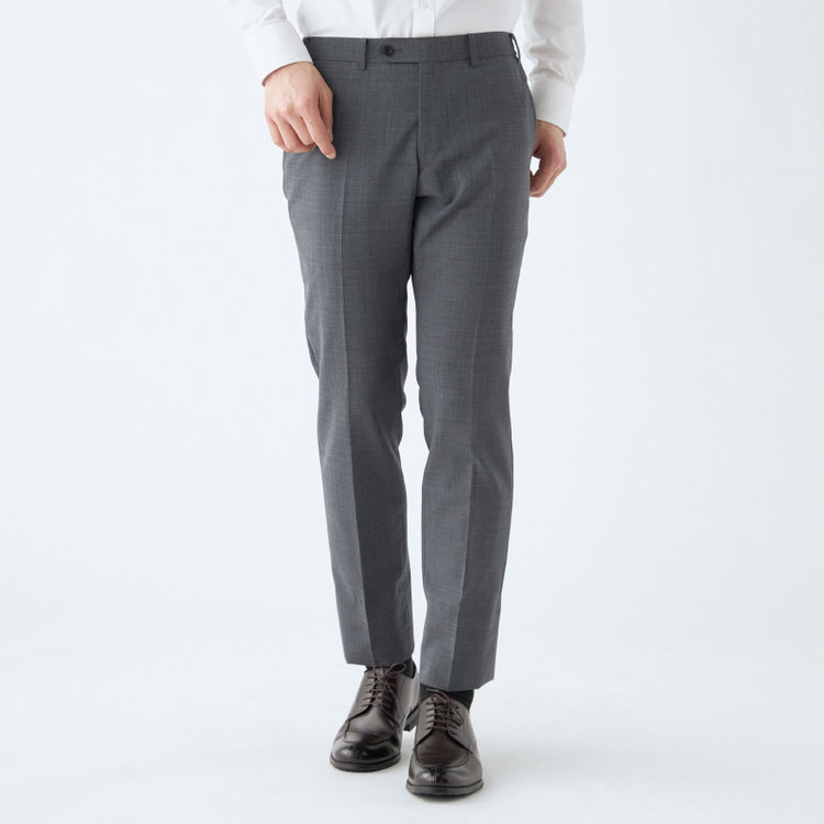 ブラックライン 【SLIM TAPERED_2】【春夏】2釦シングルスーツ 0タック/グレー×シャドー/ウエストシャーリング/4S SUSTAINABILITY&ECOLOGY FABRIC/※パンツ裾上げ済仕様 グレー中間