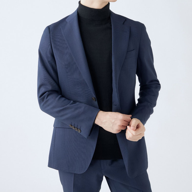 シルバーライン 【CLASSICO TAPERED】【秋冬】2釦シングルスーツ 1タック/ネイビー×グレンチェック/super extra fine merino wool Raymond/※裾上げ必要 紺中間