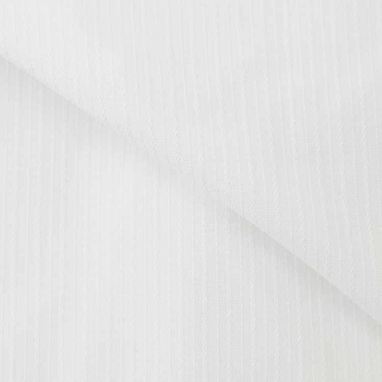 ブラックライン 【発送在庫あり】【BLACK LINE】【形態安定】ワイドカラードレスワイシャツ/ホワイト×ドビーストライプ/襟袖裏別布：ネイビー×チェック/釦付糸：ネイビー 白