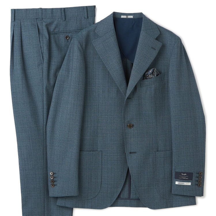 シルバーライン 【CLASSICO TAPERED】【春夏】3釦段返りシングルスーツ 2タック/ネイビーグリーン/パッチポケット/ウエストムーブ/MARZOTTO/※裾上げ必要 緑中間