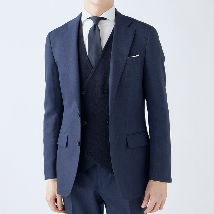 シルバーライン 【CLASSICO TAPERED】【秋冬】2釦シングルスーツ 1タック/ネイビー×グレンチェック/super extra fine merino wool Raymond/※裾上げ必要 紺中間