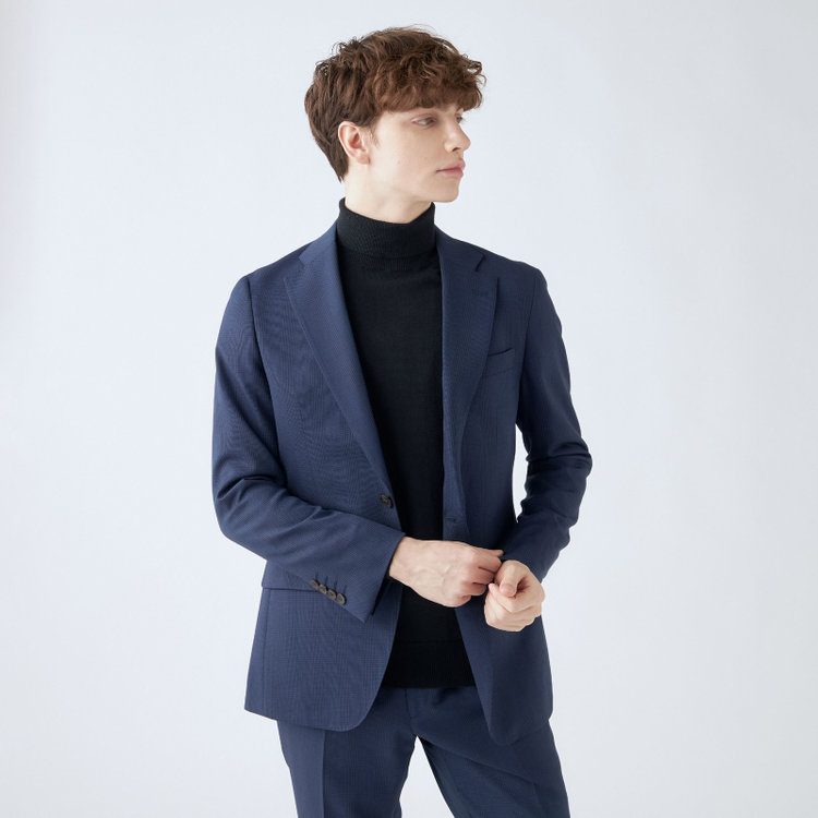 シルバーライン 【CLASSICO TAPERED】【秋冬】2釦シングルスーツ 1タック/ネイビー×グレンチェック/super extra fine merino wool Raymond/※裾上げ必要 紺中間