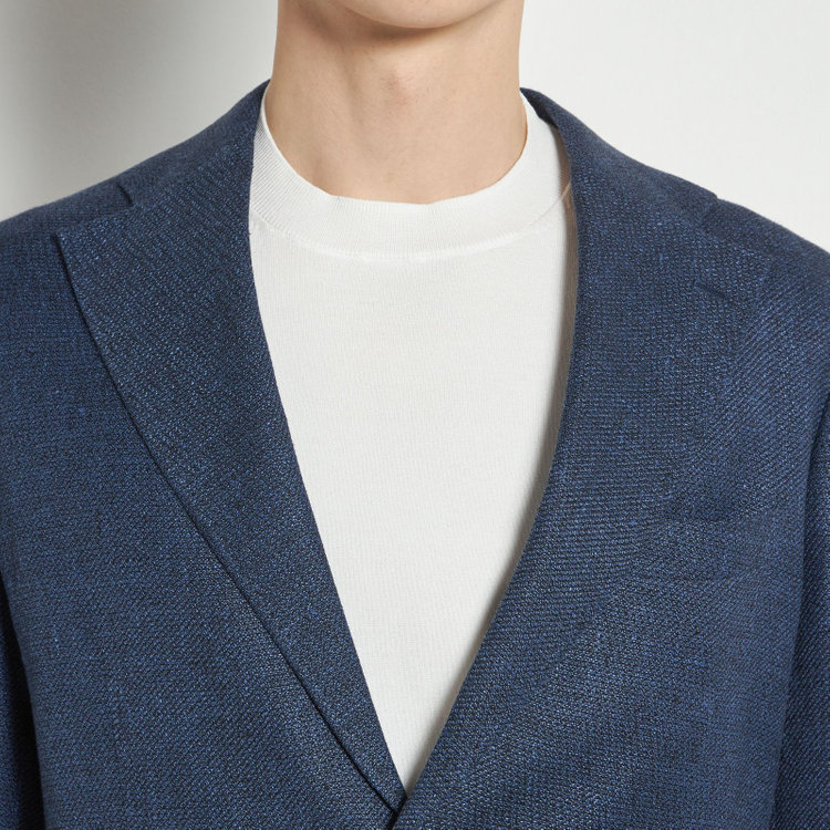 シルバーライン 【CLASSICO TAPERED】【春夏】ウールリネン2釦シングルジャケット/ネイビー/パッチポケット/MARZOTTO 青中間
