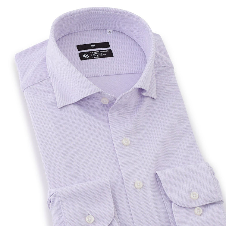 SUIT SELECT　アウトレット 【WEB限定/OUTLET/汚れ・キズ等有】【BLACK LINE】ホリゾンタルワイドカラースナップダウンワイシャツ/パープル×ドビー/「4S」スーパーノンアイロン・ストレッチ 紫中間
