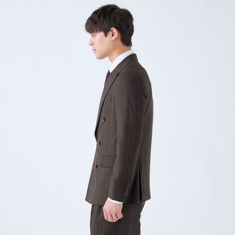 シルバーライン 【発送在庫あり】【CLASSICO TAPERED】【秋冬】6釦2掛けダブルスーツ 2タック/ブラウン×ストライプ/MARZOTTO/※裾上げ必要 茶濃色