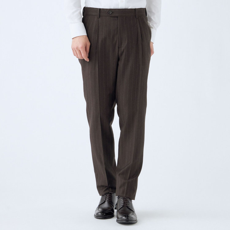 シルバーライン 【発送在庫あり】【CLASSICO TAPERED】【秋冬】6釦2掛けダブルスーツ 2タック/ブラウン×ストライプ/MARZOTTO/※裾上げ必要 茶濃色