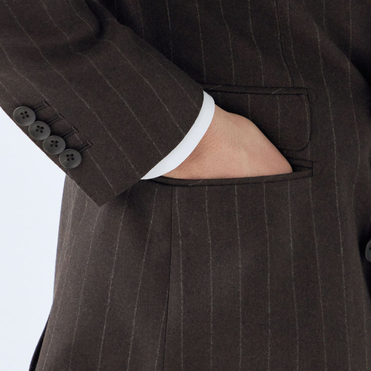 シルバーライン 【発送在庫あり】【CLASSICO TAPERED】【秋冬】6釦2掛けダブルスーツ 2タック/ブラウン×ストライプ/MARZOTTO/※裾上げ必要 茶濃色