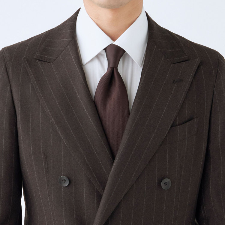 シルバーライン 【発送在庫あり】【CLASSICO TAPERED】【秋冬】6釦2掛けダブルスーツ 2タック/ブラウン×ストライプ/MARZOTTO/※裾上げ必要 茶濃色