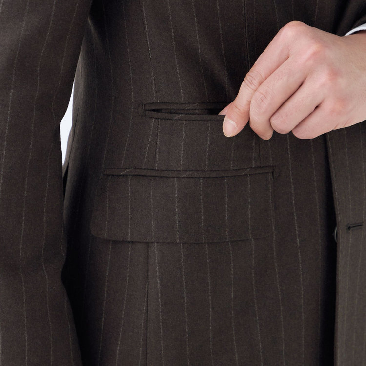 シルバーライン 【発送在庫あり】【CLASSICO TAPERED】【秋冬】6釦2掛けダブルスーツ 2タック/ブラウン×ストライプ/MARZOTTO/※裾上げ必要 茶濃色