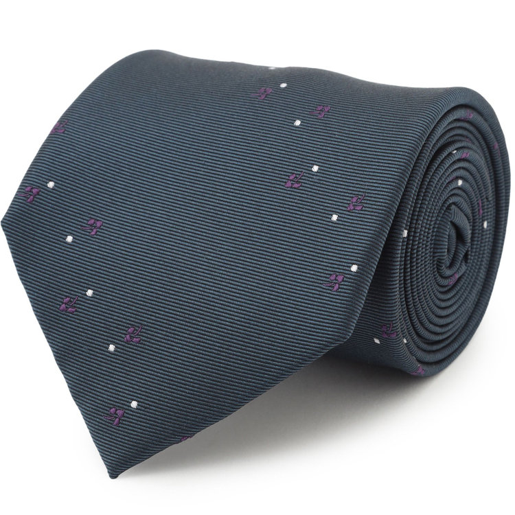 シルバーライン 【SL】シルクブレンド小紋ネクタイ 8.0cm幅/ネイビー＋パープル＆ホワイト その他