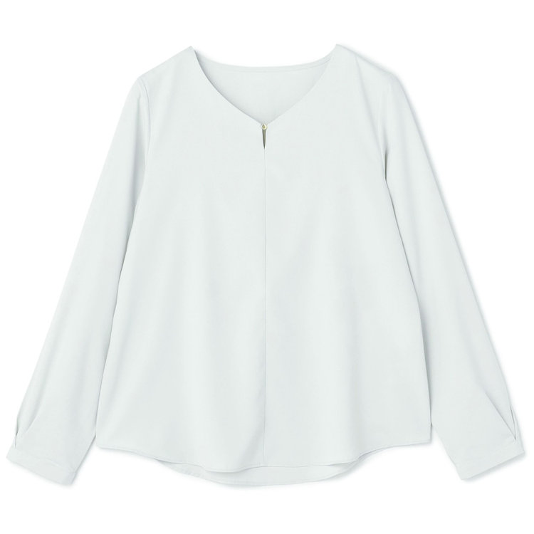 シルバーライン 【SL/長袖】Vネックポイントビジューホック付きプルオーバーブラウス/ペールグリーン/2WAYストレッチ/UV加工/ウォッシャブル 緑淡色