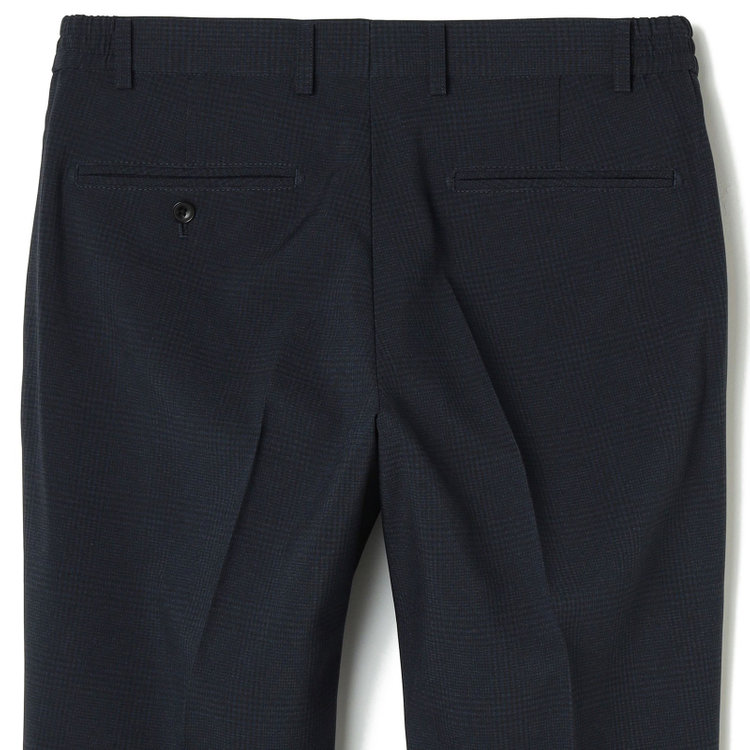ブラックライン 【SLIM TAPERED_2】【春夏】2釦シングルスリーピーススーツ 0タック/ネイビー×チェック/ウエストシャーリング/4S SUSTAINABILITY&ECOLOGY FABRIC/※パンツ裾上げ済仕様 紺濃色