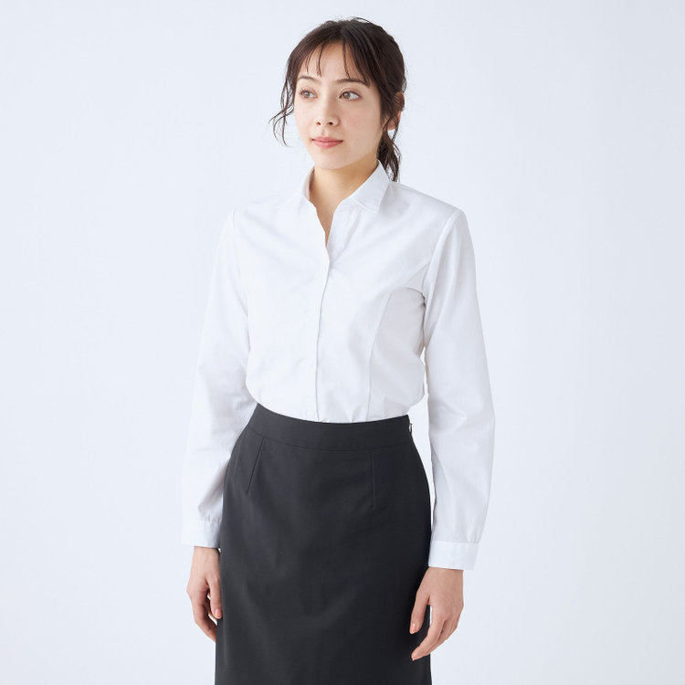 ソノタ 【SUIT SELECT×Samantha Thavasa】【長袖】リボン&フリル取り外しスキッパー/ホワイト×ドビーストライプ 白