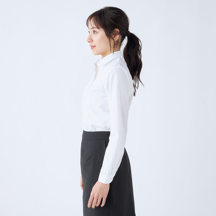 ソノタ 【SUIT SELECT×Samantha Thavasa】【長袖】リボン&フリル取り外しスキッパー/ホワイト×ドビーストライプ 白