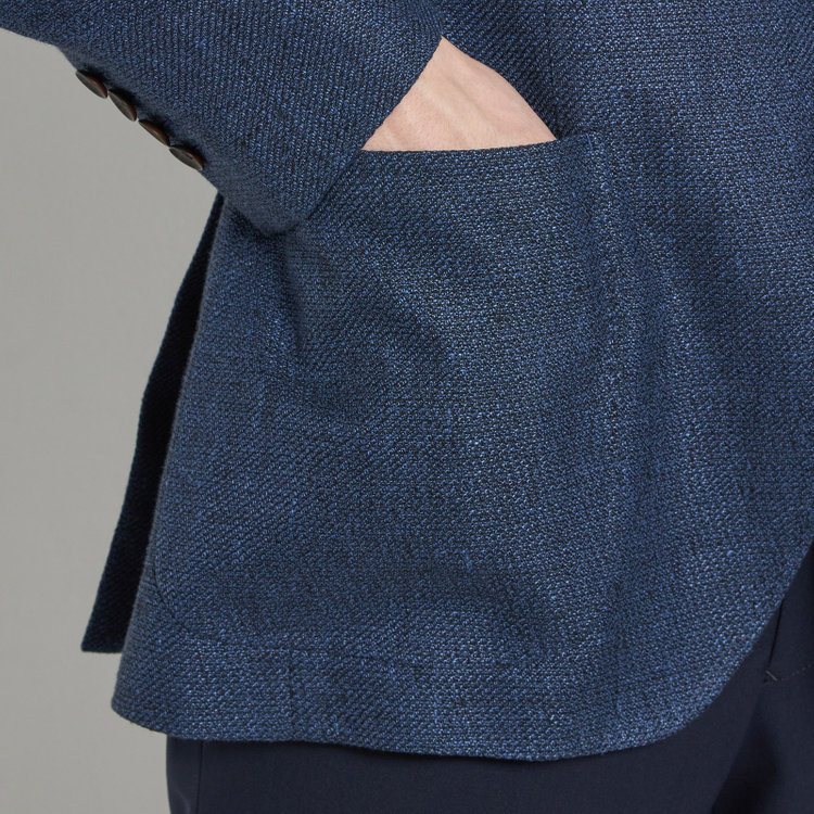 シルバーライン 【CLASSICO TAPERED】【春夏】ウールリネン2釦シングルジャケット/ネイビー/パッチポケット/MARZOTTO 青中間
