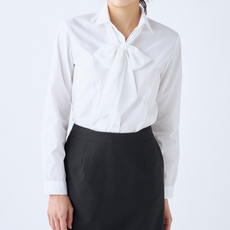 ソノタ 【SUIT SELECT×Samantha Thavasa】【長袖】リボン&フリル取り外しスキッパー/ホワイト×ドビーストライプ 白