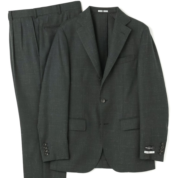 シルバーライン 【CLASSICO TAPERED】【春夏】3釦段返りシングルスーツ 2タック/カーキ/ウエストムーブ仕様/NEW ZEALAND WOOL MIX/※パンツ裾直し必要 緑濃色