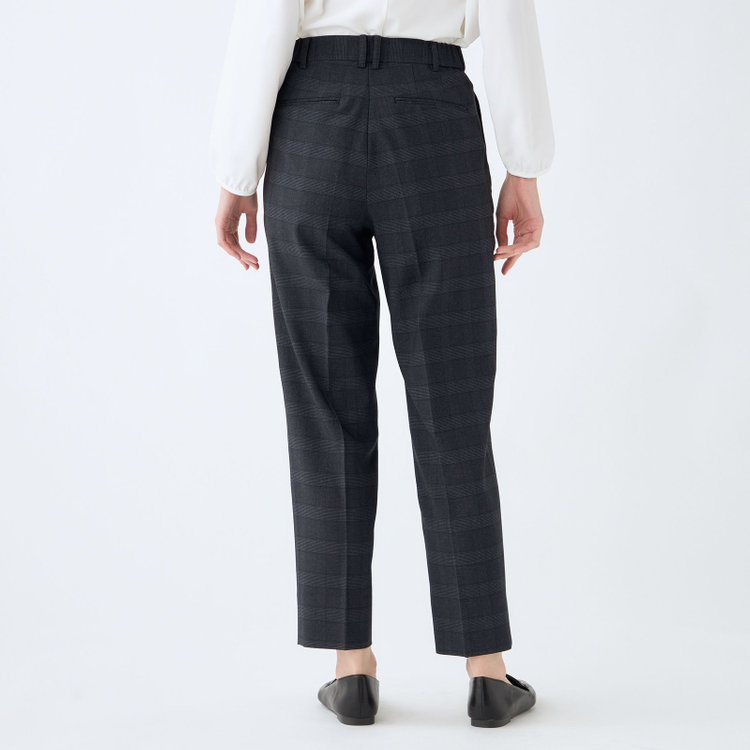 シルバーライン 【SL】【秋冬】4釦1掛ダブル パンツスーツ/ネイビー×チェック/ウォッシャブル/※パンツ裾上げ済仕様 紺中間