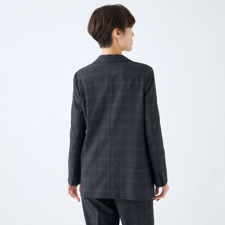 シルバーライン 【SL】【秋冬】4釦1掛ダブル パンツスーツ/ネイビー×チェック/ウォッシャブル/※パンツ裾上げ済仕様 紺中間