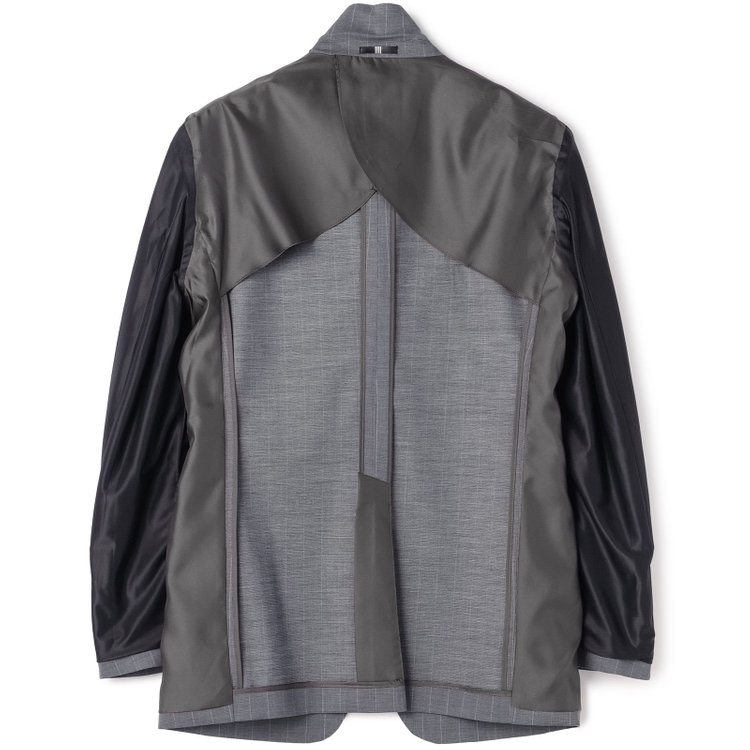 ブラックライン 【SLIM TAPERED_2】【春夏】2釦シングルスーツ 0タック/グレー×ストライプ/ウエストシャーリング/4S SUSTAINABILITY&ECOLOGY FABRIC/ウォッシャブル/※パンツ裾上げ済仕様 グレー中間