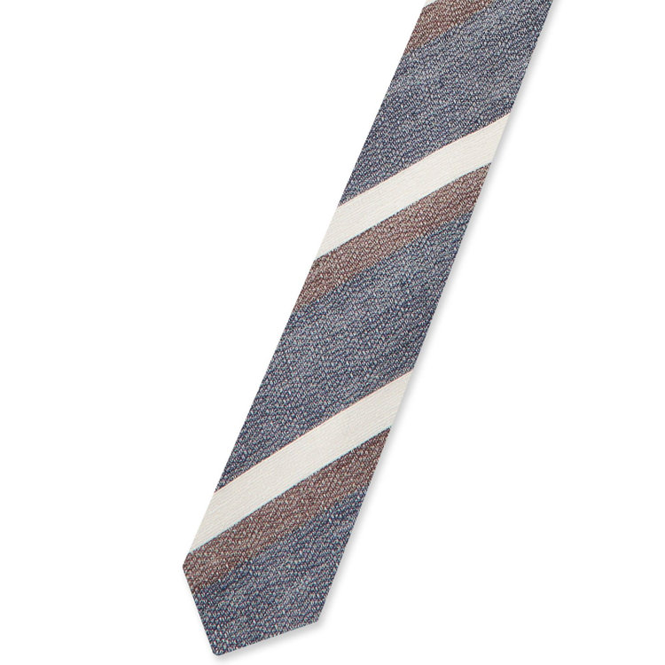 ブラックライン 【BLACK LINE】リネンシルクコットンストライプネクタイ 7.5cm幅/ネイビー×ブラウン×ホワイト/Finest fabrics by COMO ITALY その他